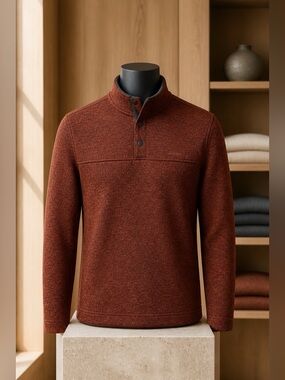 Eddie Bauer Men's Radiator Fleece Snap Mock Pullover Sweater - Rust